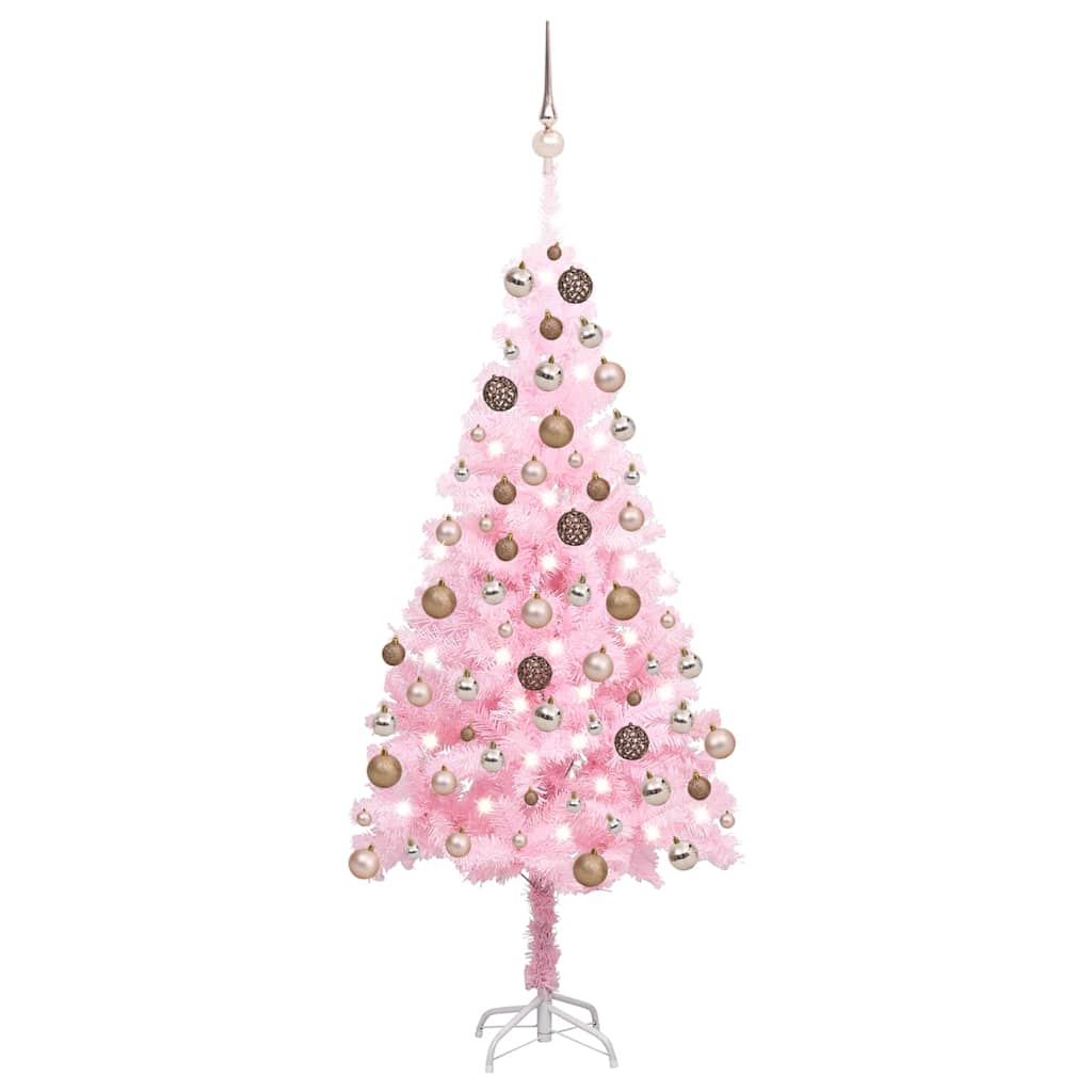 Arbre de Noël artificiel pré-éclairé et boules rose 120 cm PVC - XIOS