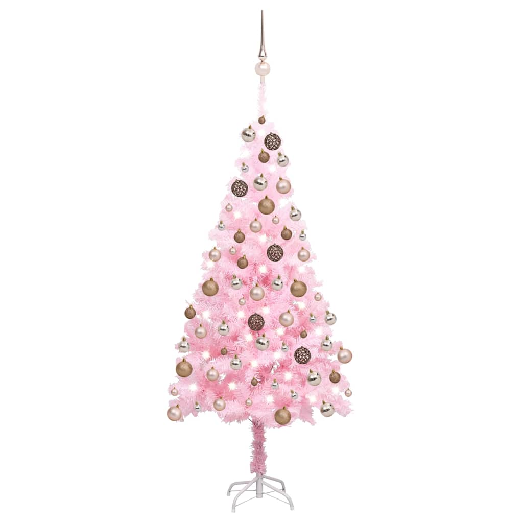 Arbre de Noël artificiel pré-éclairé et boules rose 180 cm PVC - XIOS