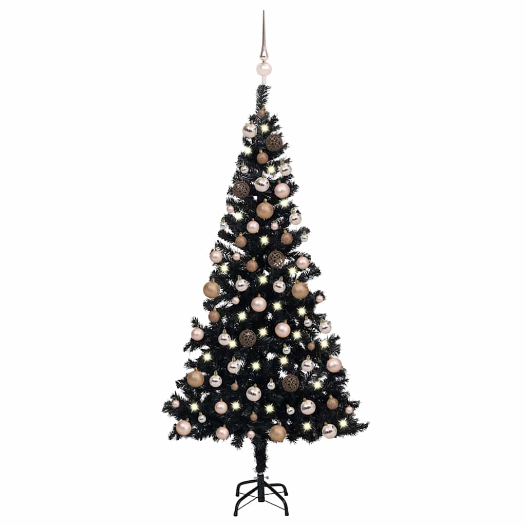 Arbre de Noël artificiel pré-éclairé et boules noir 120 cm PVC - XIOS