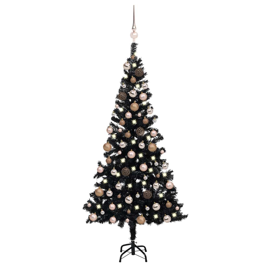 Arbre de Noël artificiel pré-éclairé et boules noir 150 cm PVC - XIOS