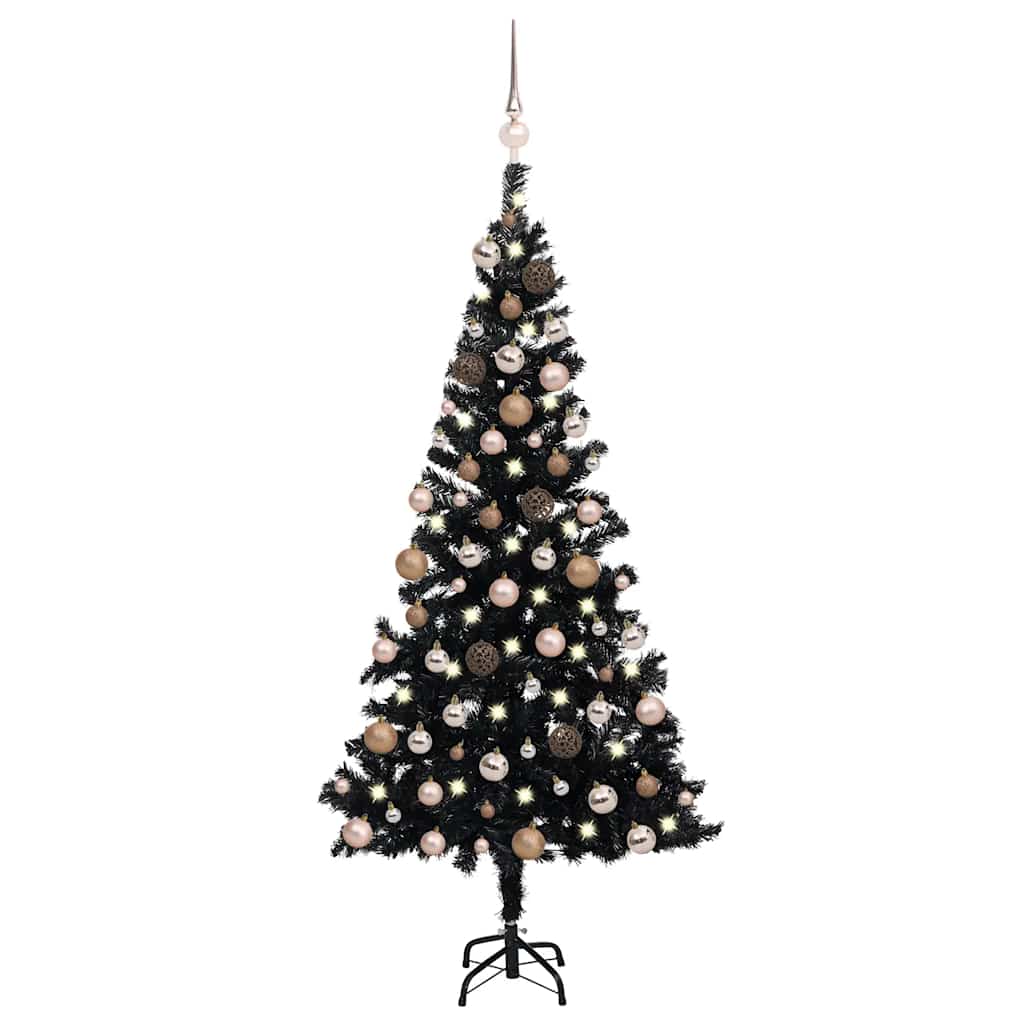 Arbre de Noël artificiel pré-éclairé et boules noir 180 cm PVC - XIOS