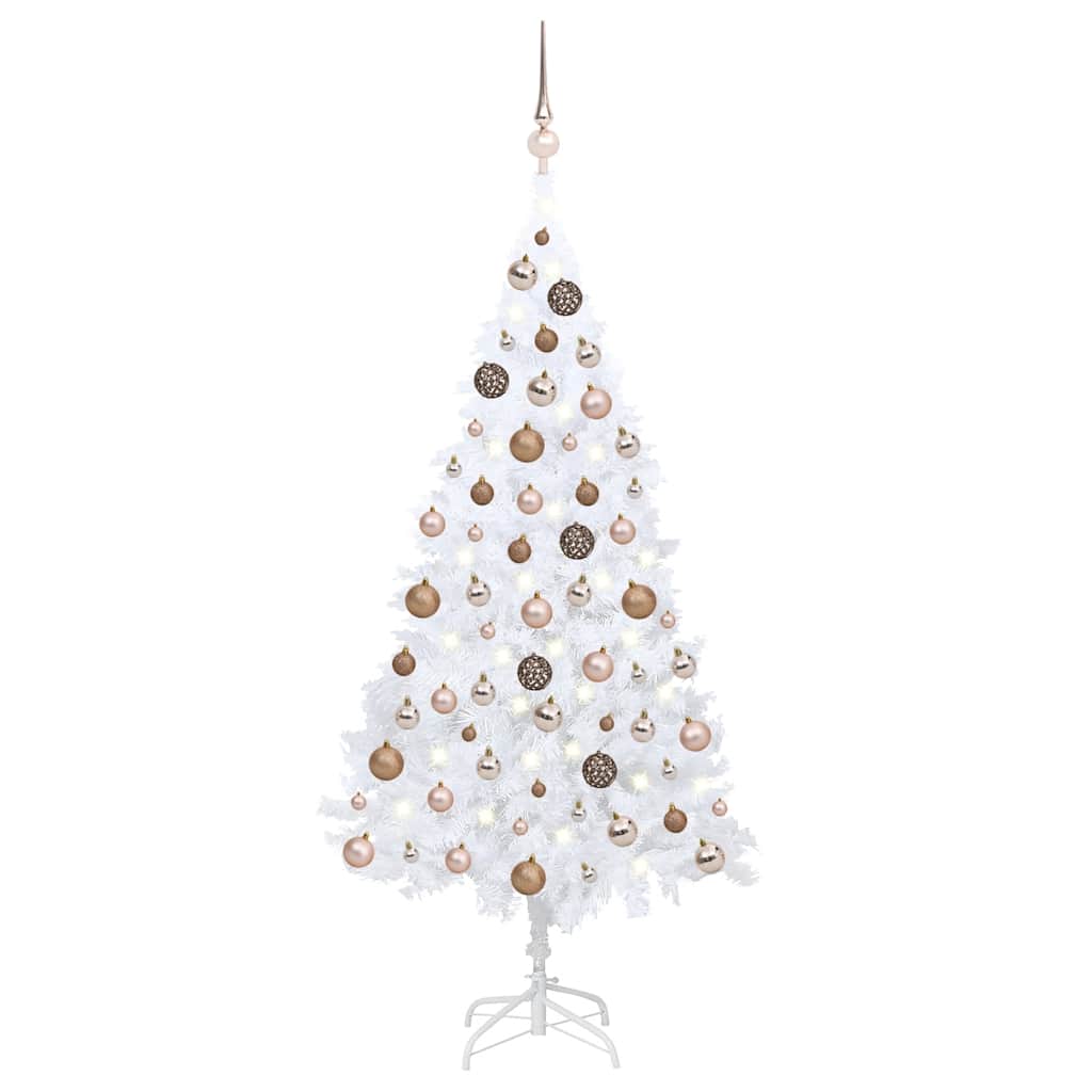 Arbre de Noël artificiel pré-éclairé et boules blanc 150 cm PVC - XIOS