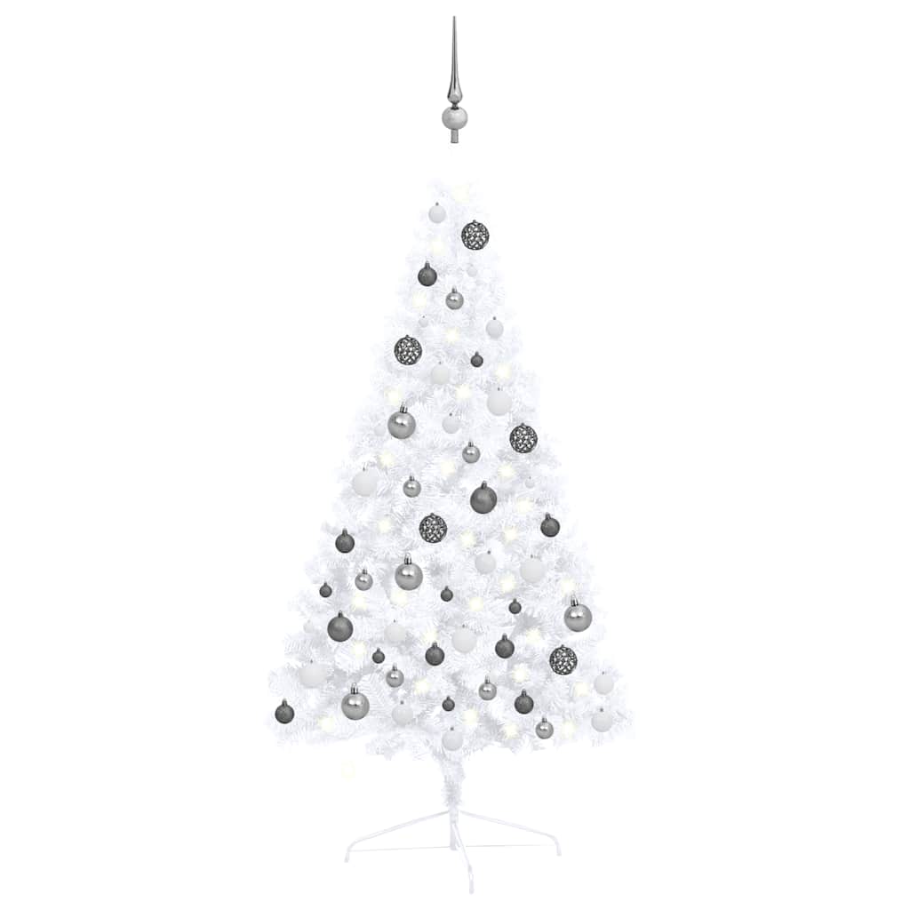 Demi-arbre de Noël artificiel pré-éclairé et boules blanc 120cm - XIOS