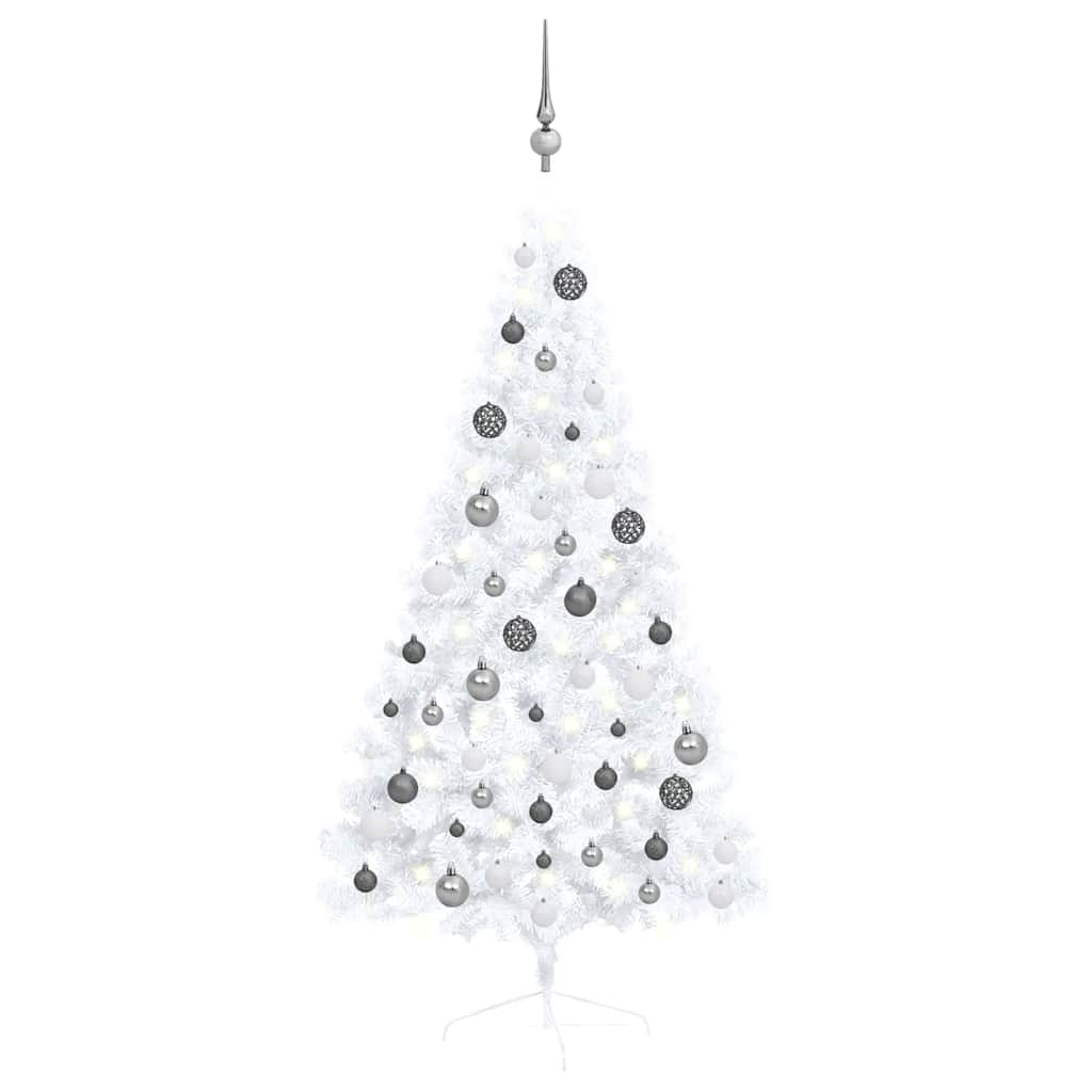 Demi-arbre de Noël artificiel pré-éclairé et boules blanc 150cm - XIOS