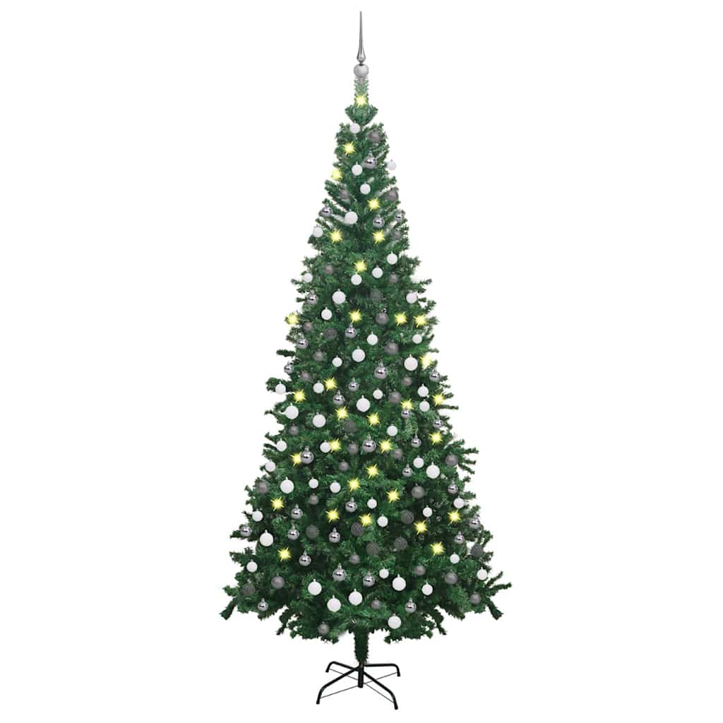 Arbre de Noël artificiel pré-éclairé et boules L 240 cm vert