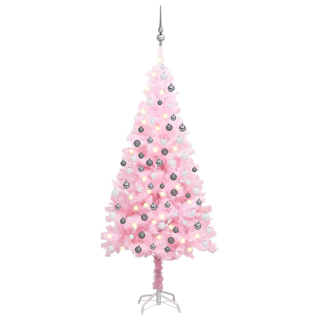 Arbre de Noël artificiel pré-éclairé et boules rose 150 cm PVC - XIOS