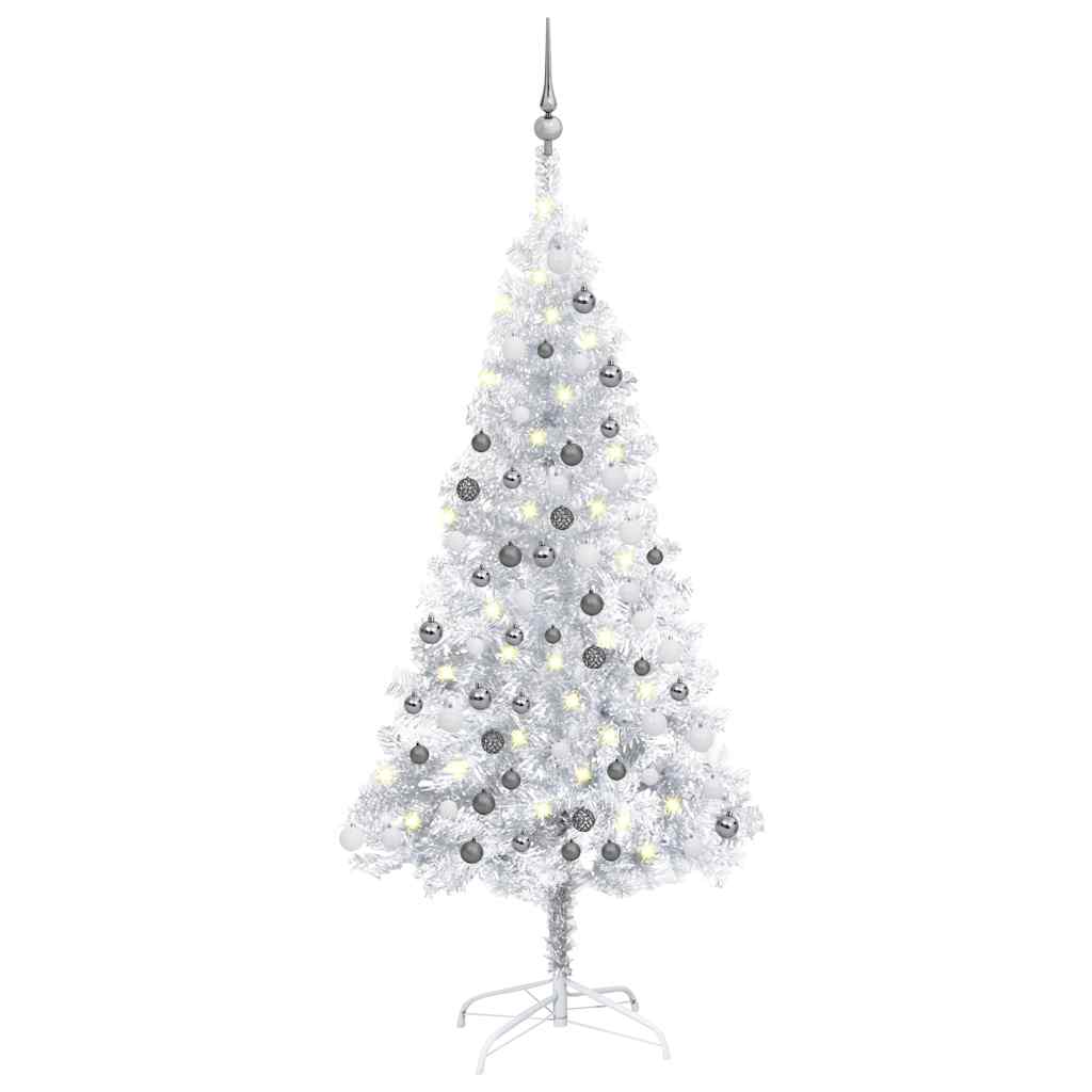 Arbre de Noël artificiel pré-éclairé/boules argenté 150 cm PET - XIOS
