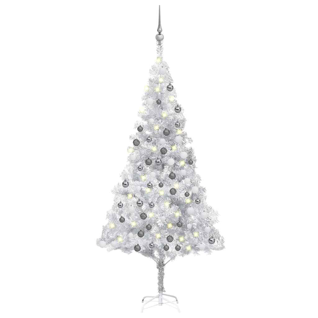 Arbre de Noël artificiel pré-éclairé/boules argenté 180 cm PET - XIOS