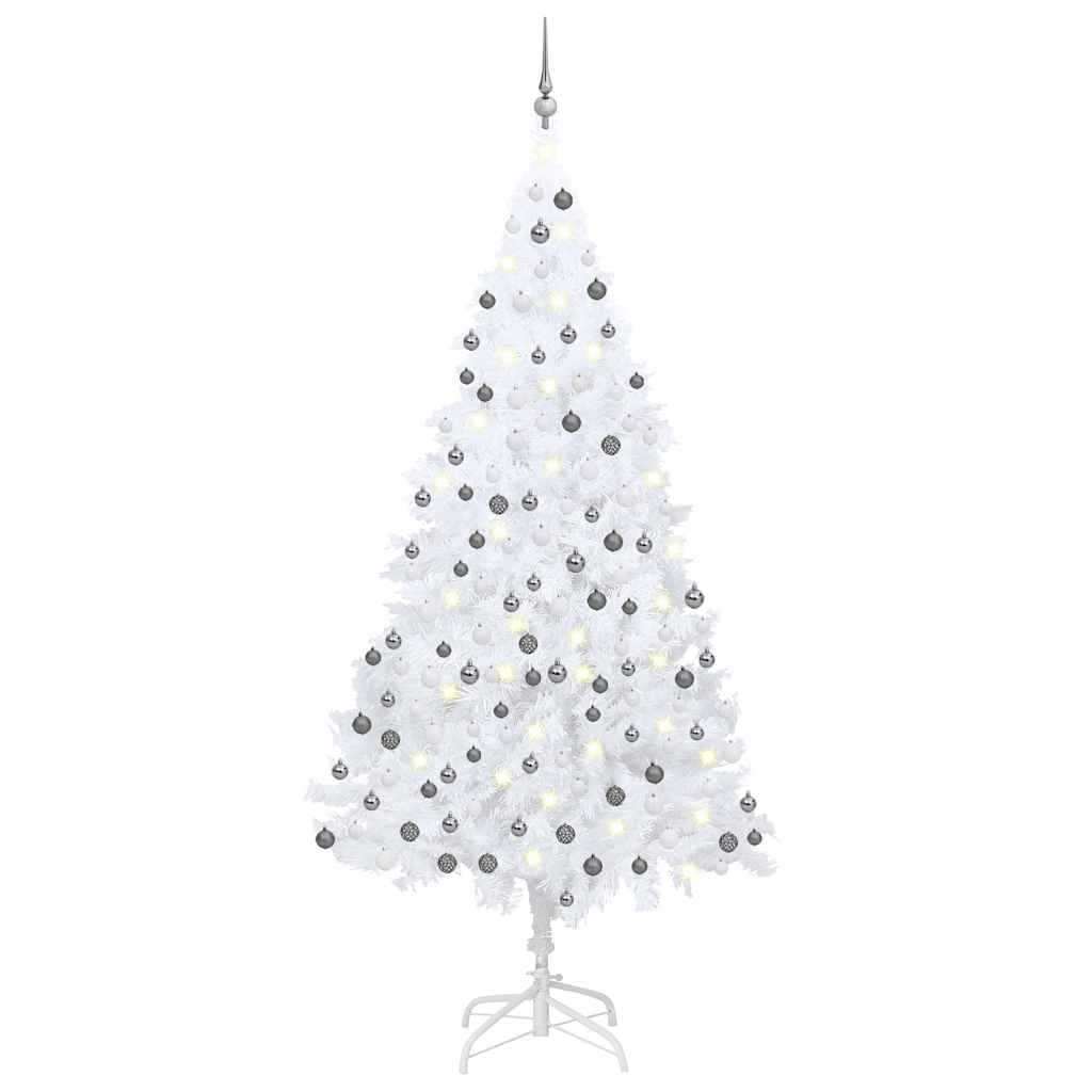 Arbre de Noël artificiel pré-éclairé et boules blanc 240 cm