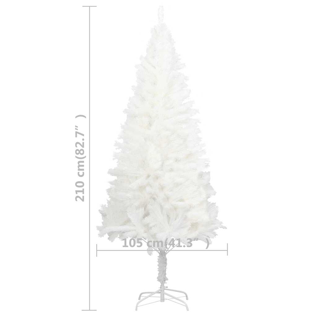 Arbre de Noël artificiel pré-éclairé et boules blanc 210 cm