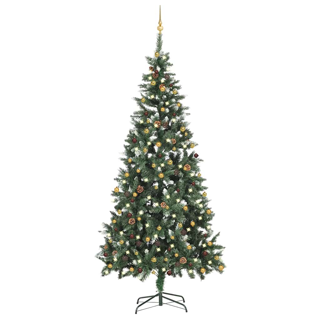 Arbre de Noël artificiel pré-éclairé et boules 210 cm