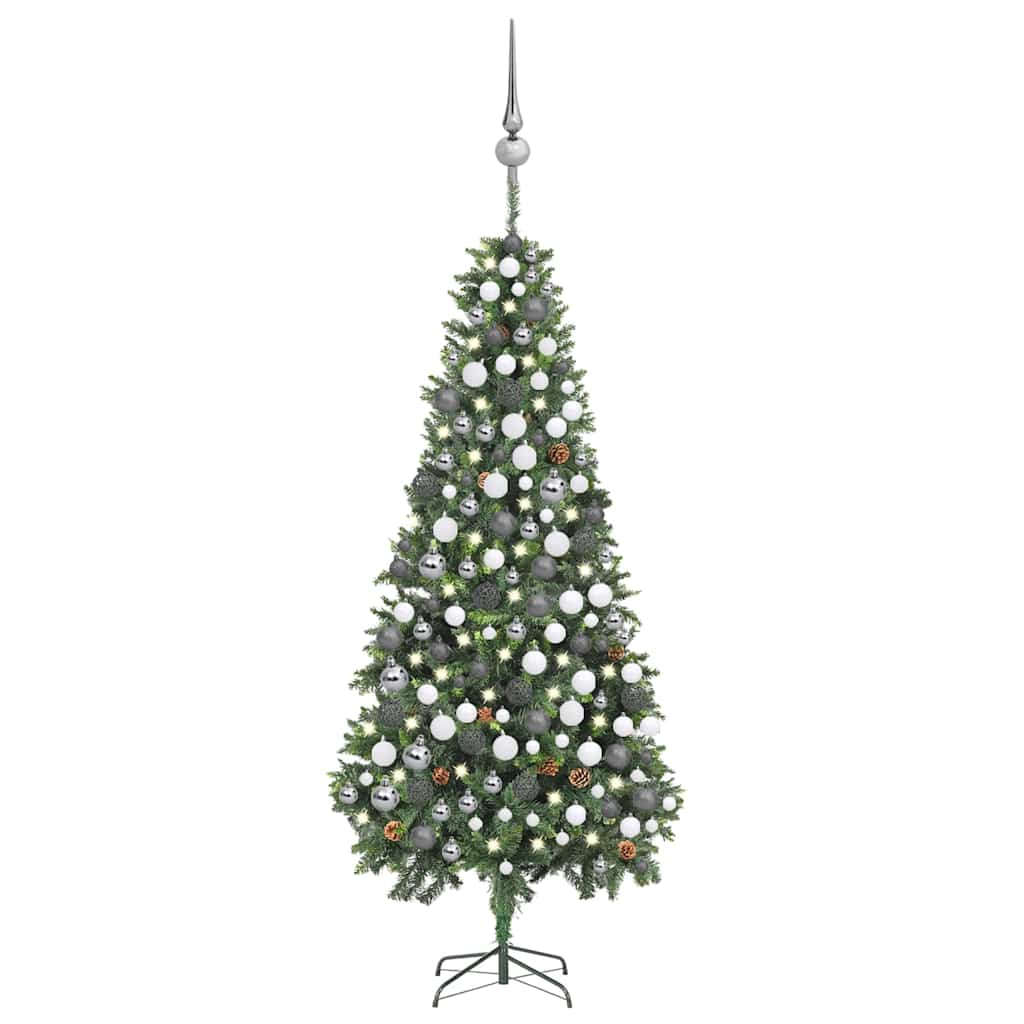 Arbre de Noël artificiel pré-éclairé/boules pommes de pin 210cm