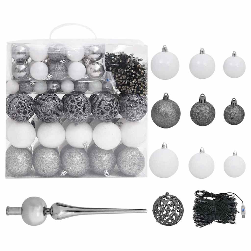 Arbre de Noël artificiel pré-éclairé/boules pommes de pin 210cm