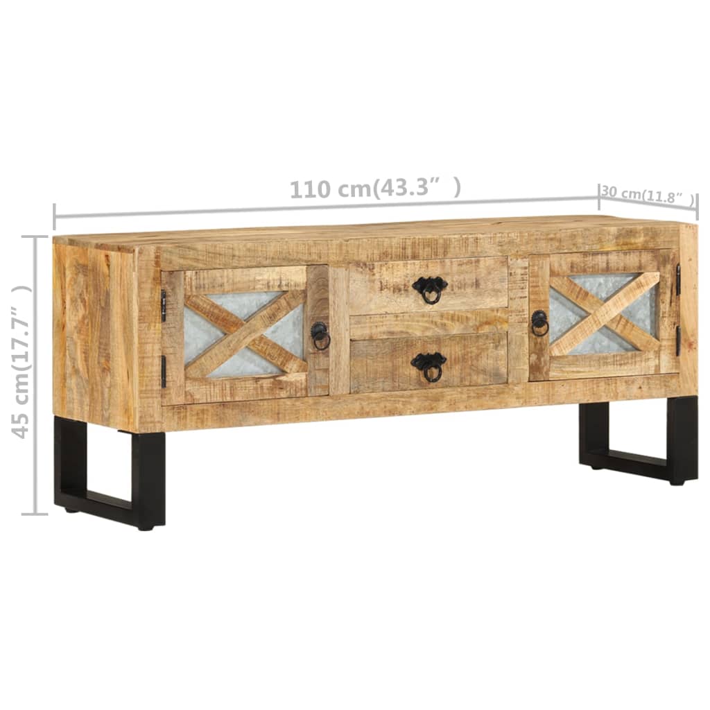 Meuble TV 110x30x45 cm Bois de manguier brut - XIOS