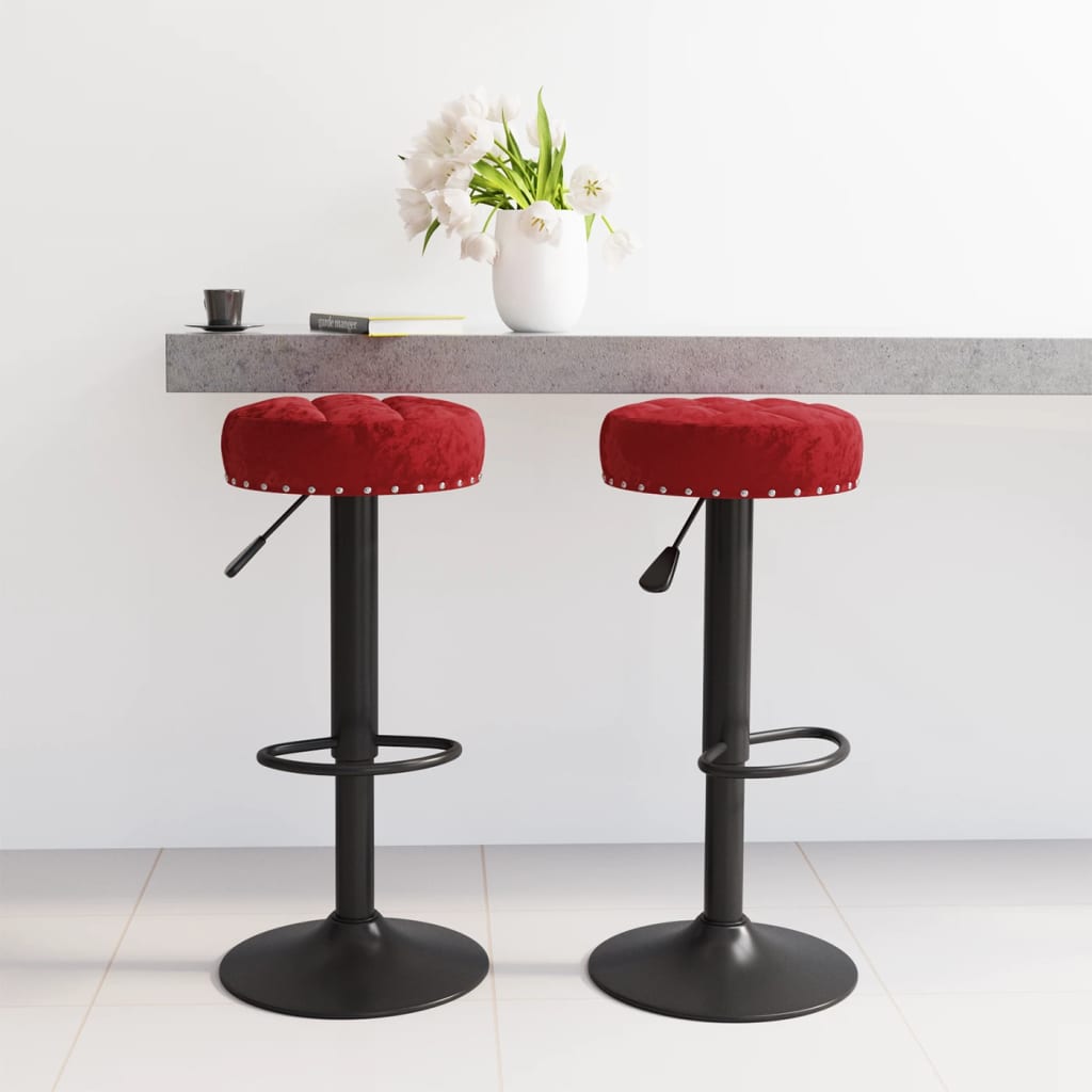 Tabourets de bar lot de 2 rouge bordeaux velours - XIOS