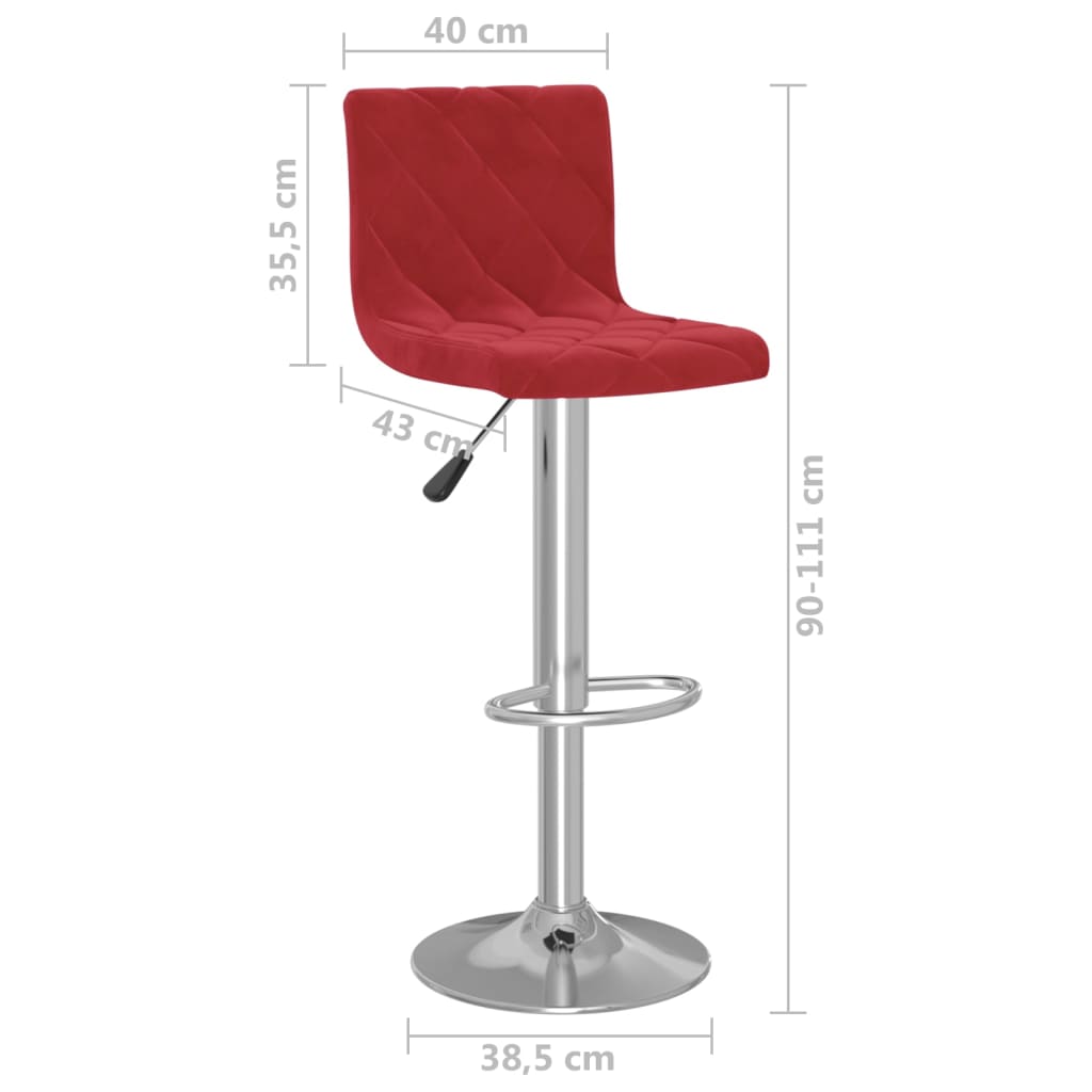 Tabourets de bar lot de 2 rouge bordeaux velours - XIOS