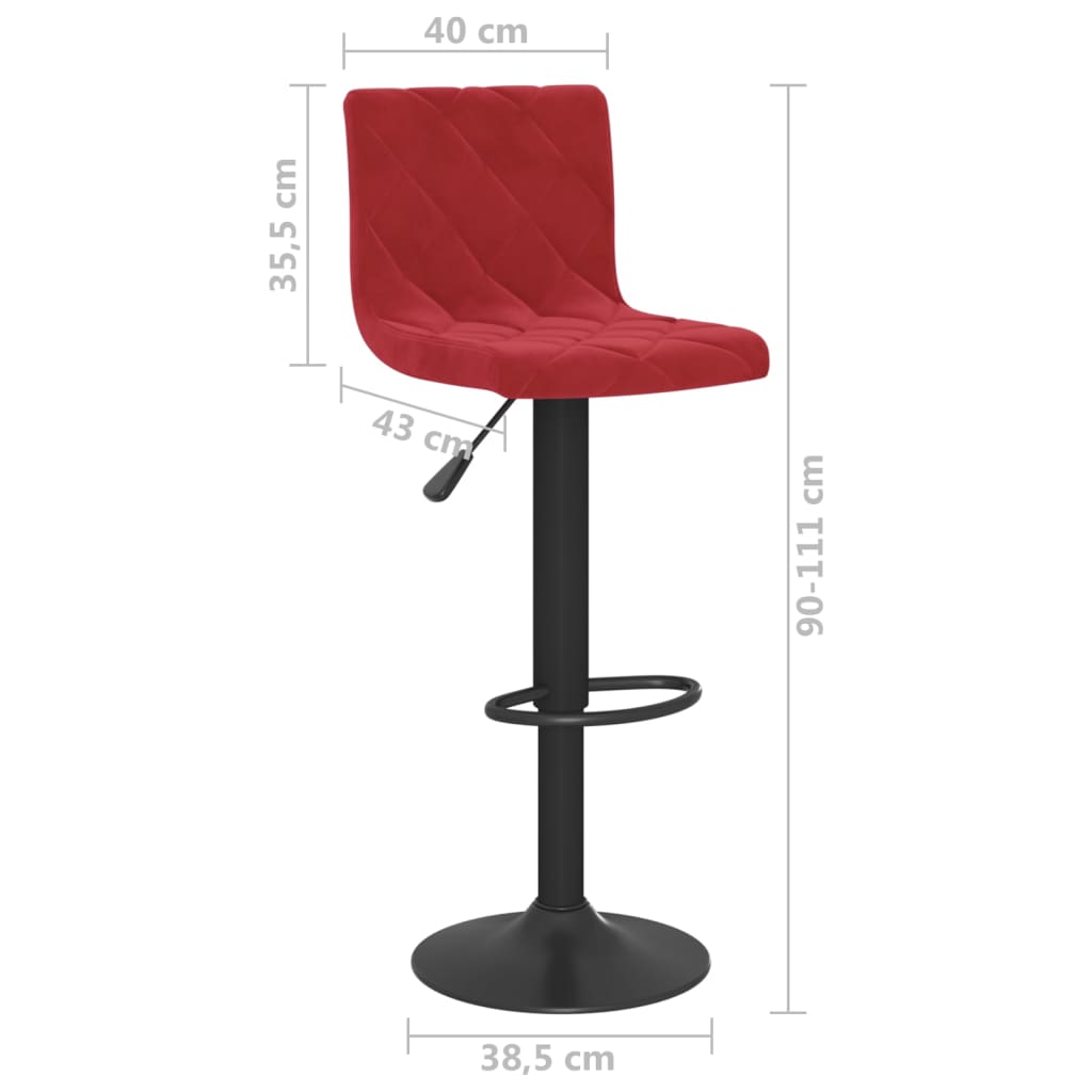 Tabourets de bar lot de 2 rouge bordeaux velours - XIOS