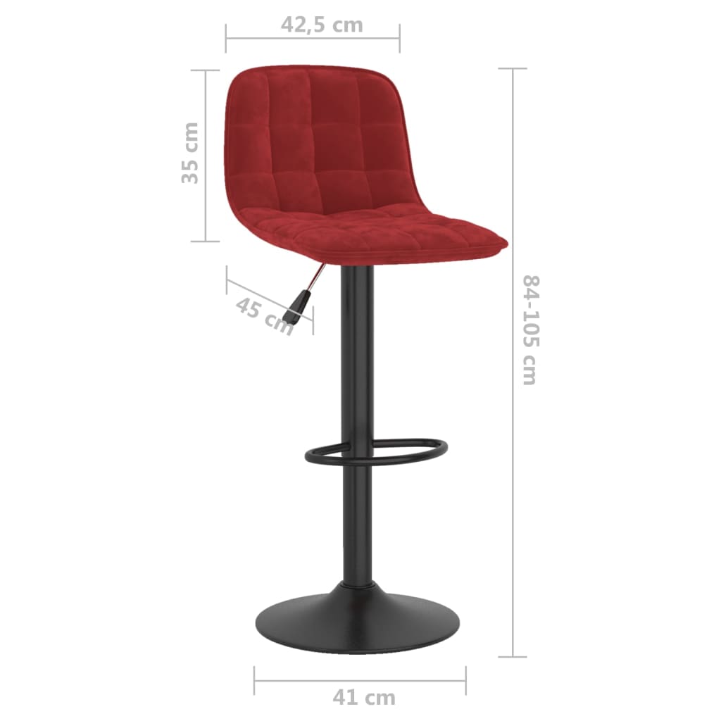 Tabourets de bar lot de 2 rouge bordeaux velours - XIOS