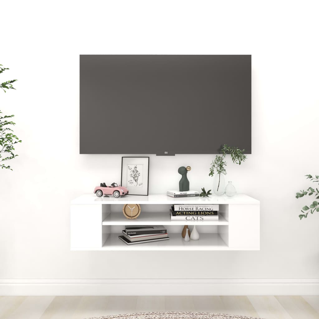 Meuble TV suspendu Blanc 100x30x26,5 cm Bois d’ingénierie - XIOS