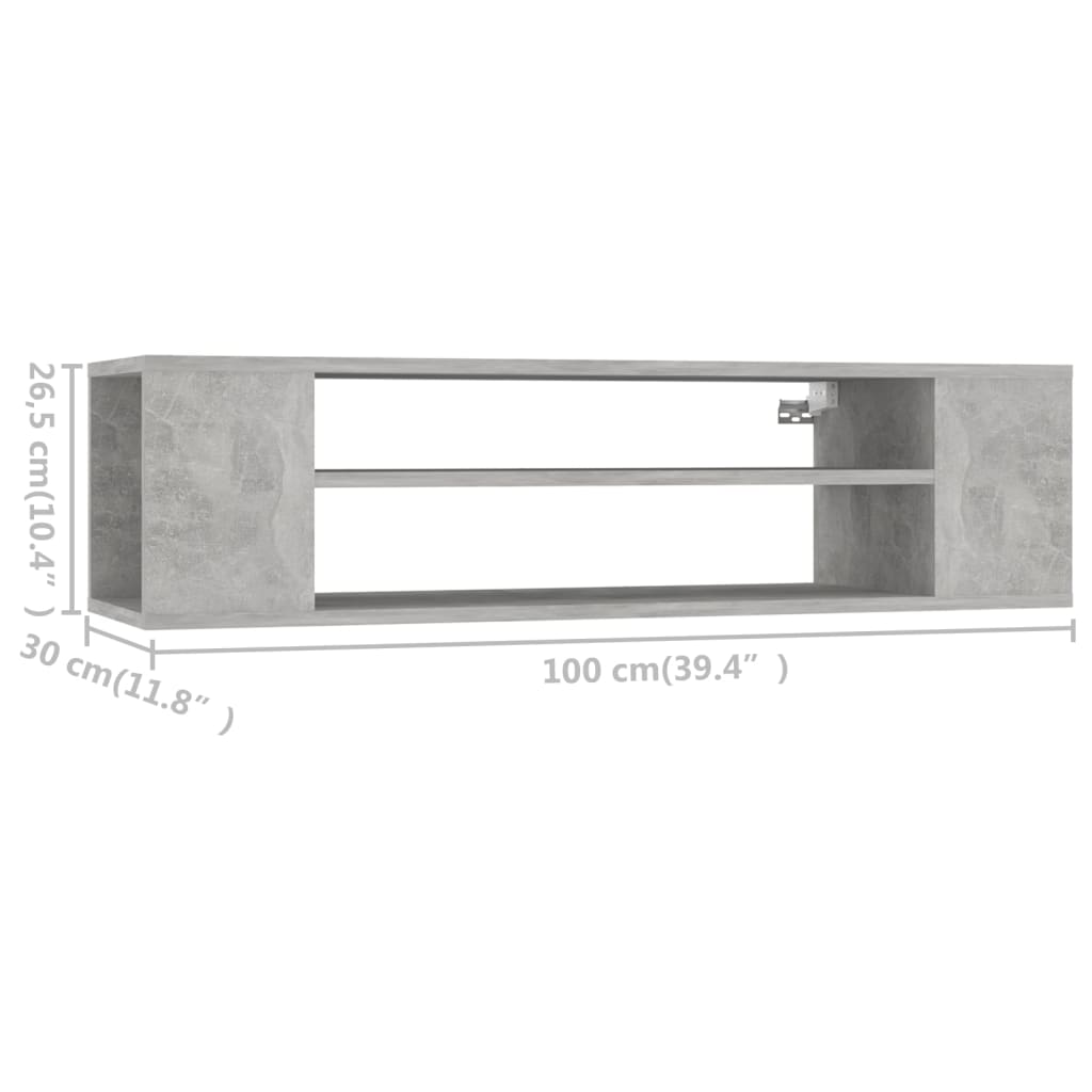 Meuble TV suspendu Gris béton 100x30x26,5 cm Bois d’ingénierie - XIOS