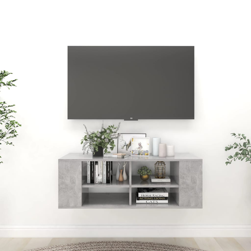 Meuble TV mural Gris béton 102x35x35 cm Bois d’ingénierie - XIOS