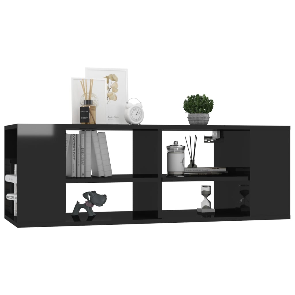 Meuble TV mural Noir brillant 102x35x35 cm Bois d’ingénierie - XIOS