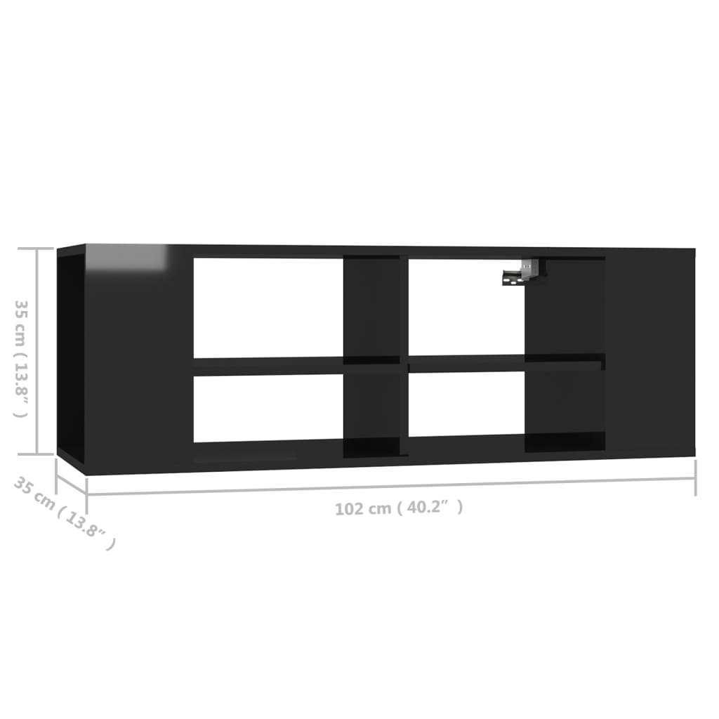 Meuble TV mural Noir brillant 102x35x35 cm Bois d’ingénierie - XIOS