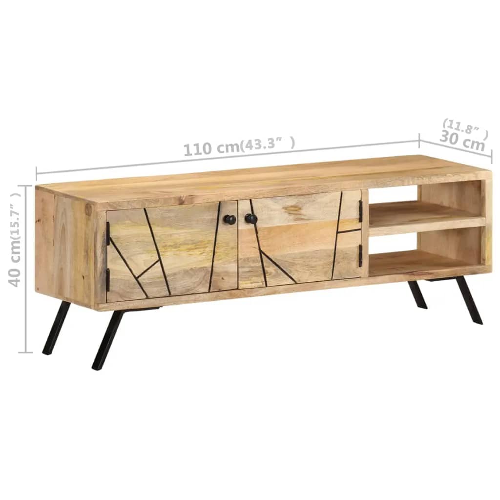 Meuble TV 110x30x40 cm Bois massif de manguier - XIOS