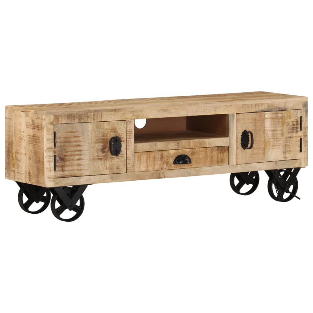 Meuble TV avec roues 110x30x37 cm Bois de manguier brut - XIOS