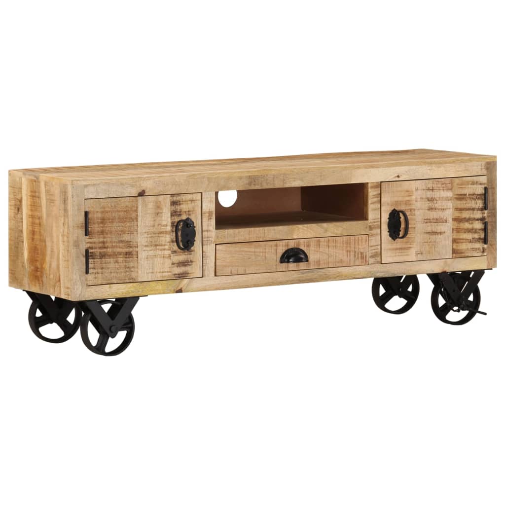 Meuble TV avec roues 110x30x37 cm Bois de manguier brut - XIOS