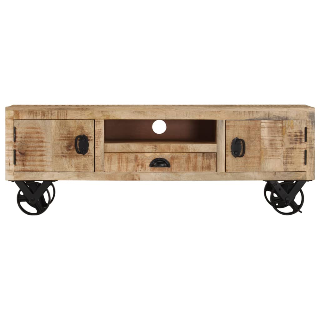 Meuble TV avec roues 110x30x37 cm Bois de manguier brut - XIOS
