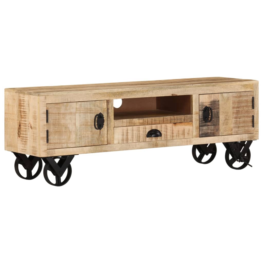 Meuble TV avec roues 110x30x37 cm Bois de manguier brut - XIOS