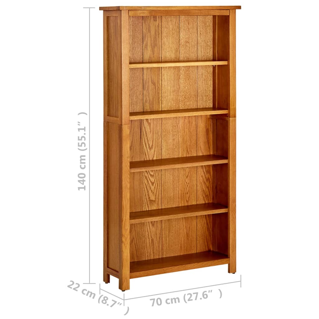 Bibliothèque à 5 étagères 70x22x140 cm Bois de chêne massif - XIOS