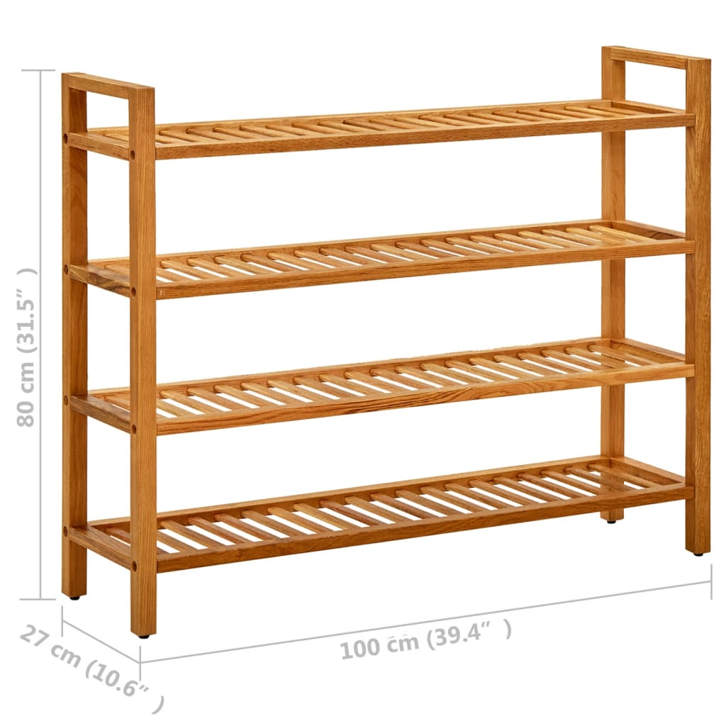 Étagère à chaussures à 4 niveaux 100x27x80 cm Chêne massif - XIOS