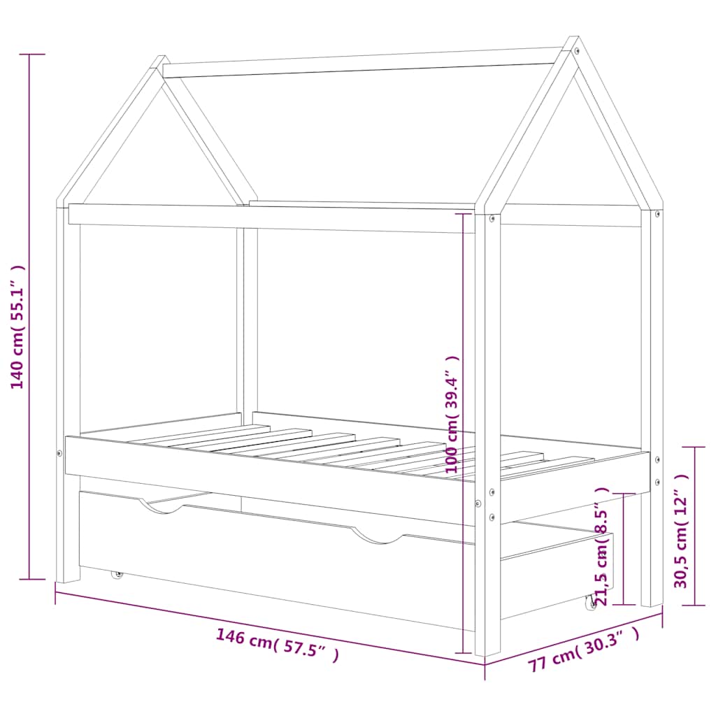 Cadre de lit d'enfant avec tiroir Bois de pin massif 70x140 cm - XIOS