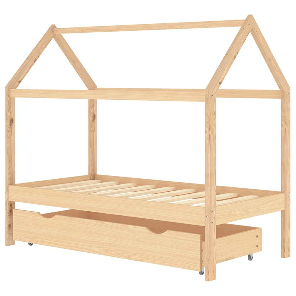Cadre de lit pour enfant et un tiroir bois pin massif 80x160 cm - XIOS