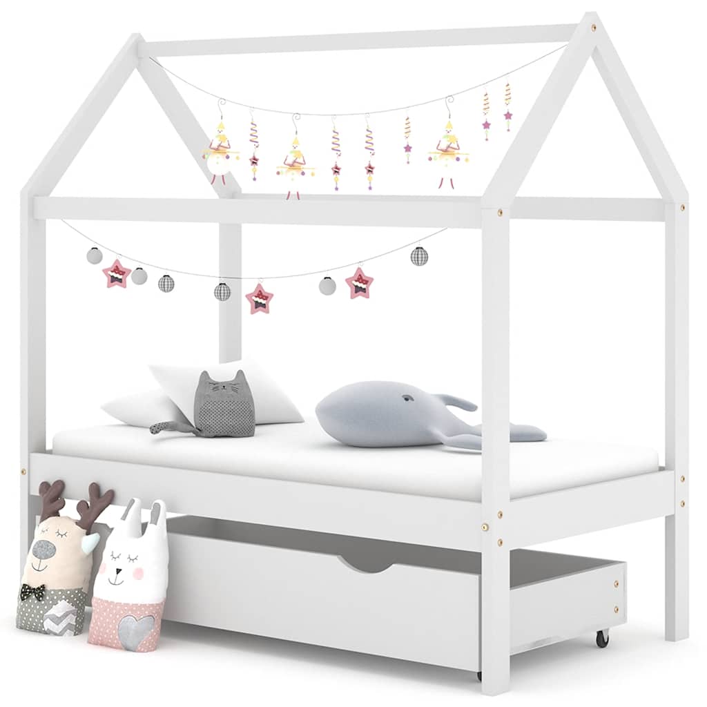Cadre de lit d'enfant avec un tiroir Blanc Pin massif 70x140 cm XIOS
