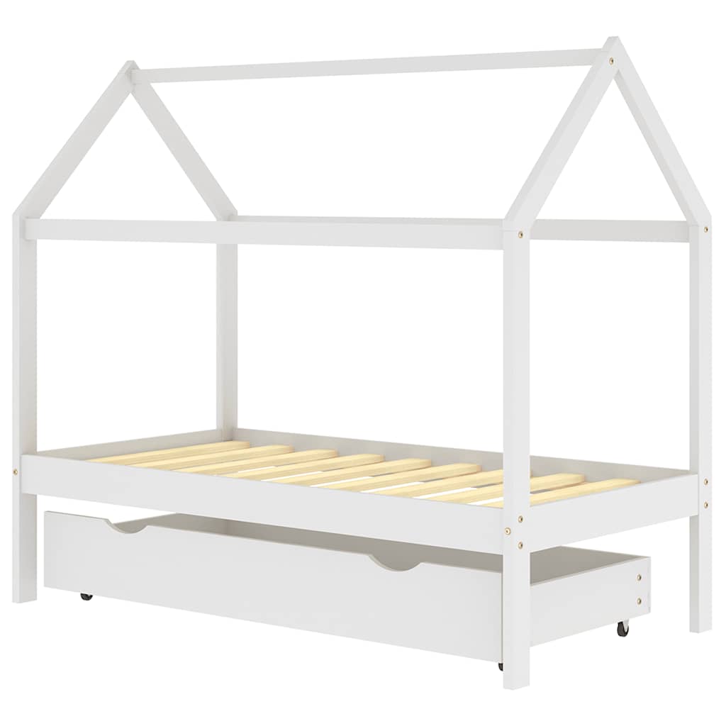 Cadre de lit enfant avec tiroir blanc bois pin massif 80x160 cm XIOS