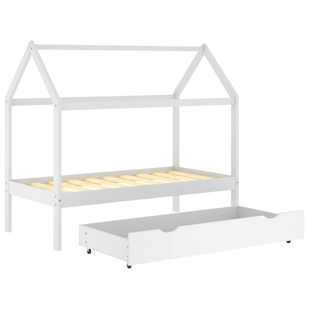 Cadre de lit enfant avec tiroir blanc bois pin massif 80x160 cm - XIOS