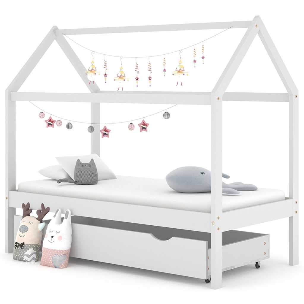 Cadre de lit enfant avec tiroir blanc bois pin massif 80x160 cm XIOS