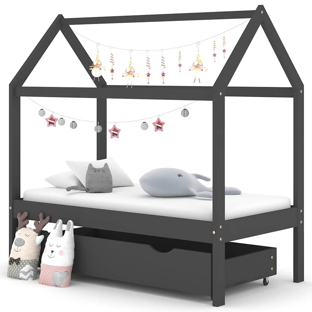 Cadre de lit d'enfant avec un tiroir Gris foncé Pin 70x140 cm XIOS