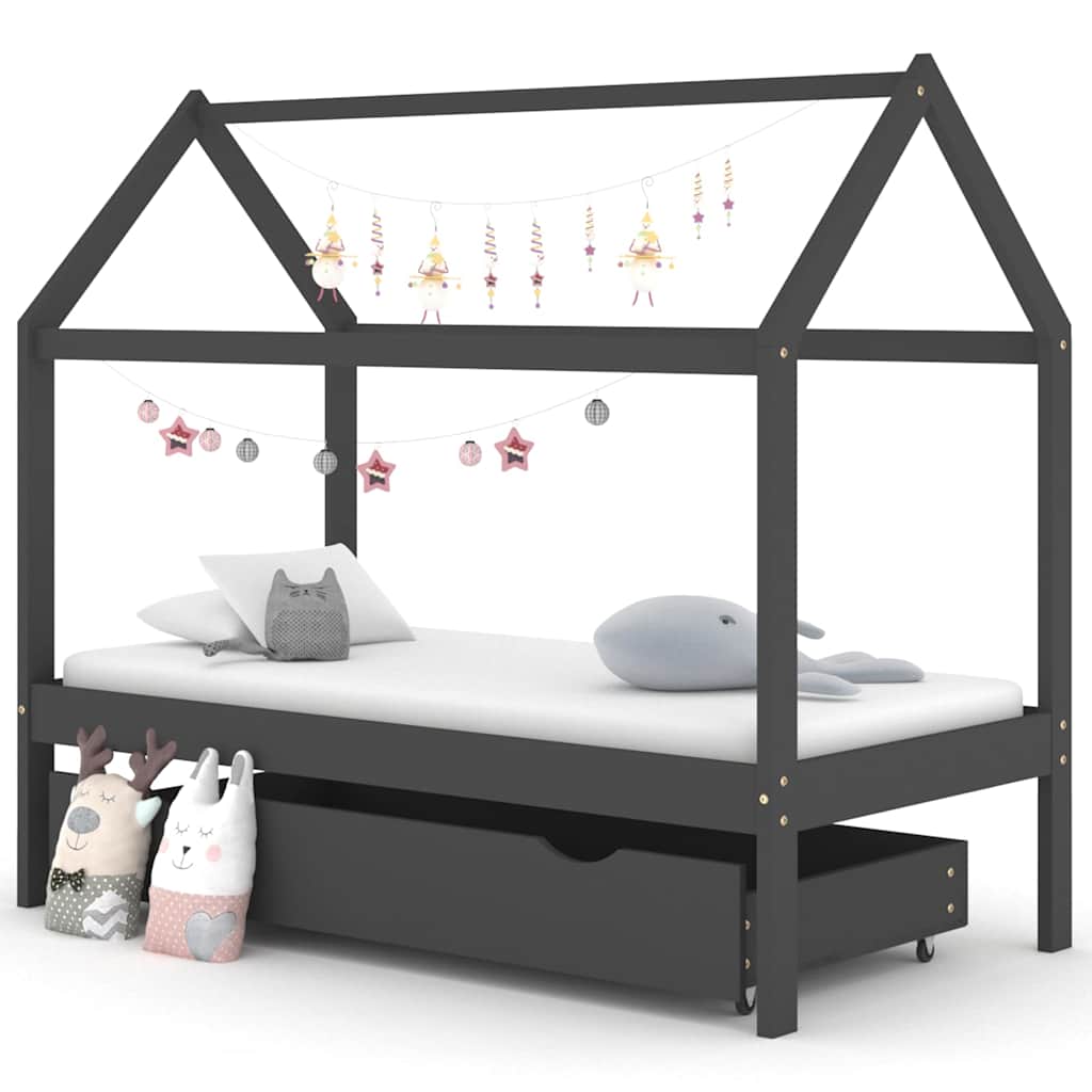 Cadre de lit d'enfant avec un tiroir Gris foncé Pin 80x160 cm - XIOS