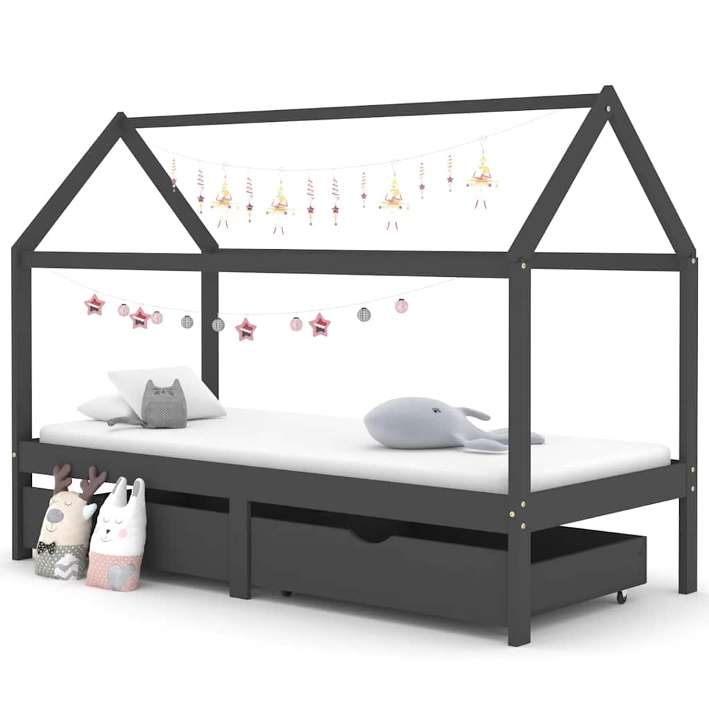 Cadre de lit d'enfant avec tiroirs Gris foncé Pin 90x200 cm XIOS