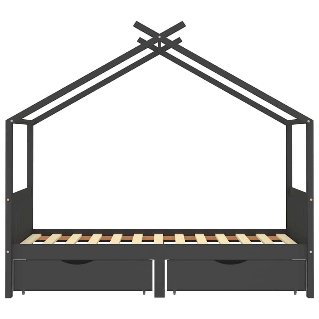 Cadre de lit d'enfant avec tiroirs Gris foncé Pin 90x200 cm - XIOS