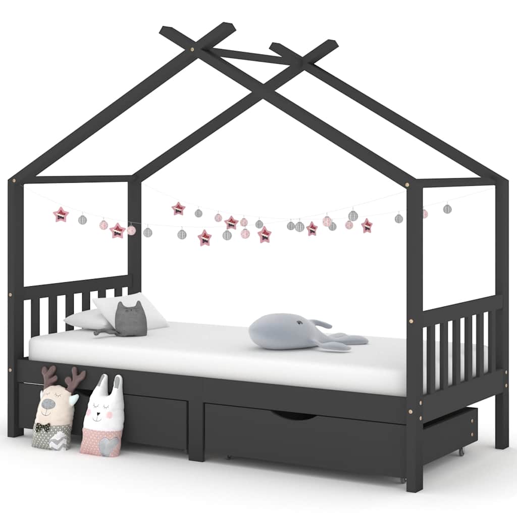 Cadre de lit d'enfant avec tiroirs Gris foncé Pin 90x200 cm - XIOS