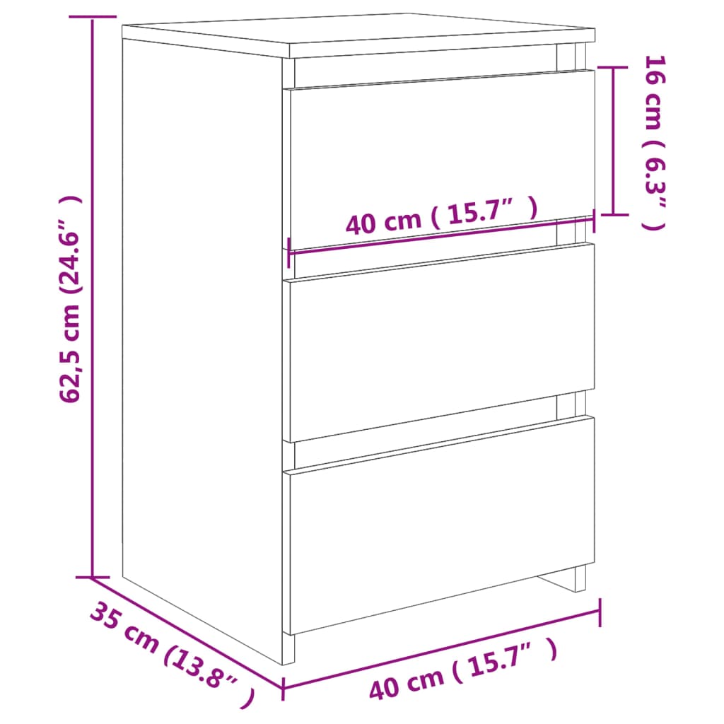Tables de chevet 2 pcs Gris béton 40x35x62,5 cm Aggloméré Tables de chevet vidaXL   