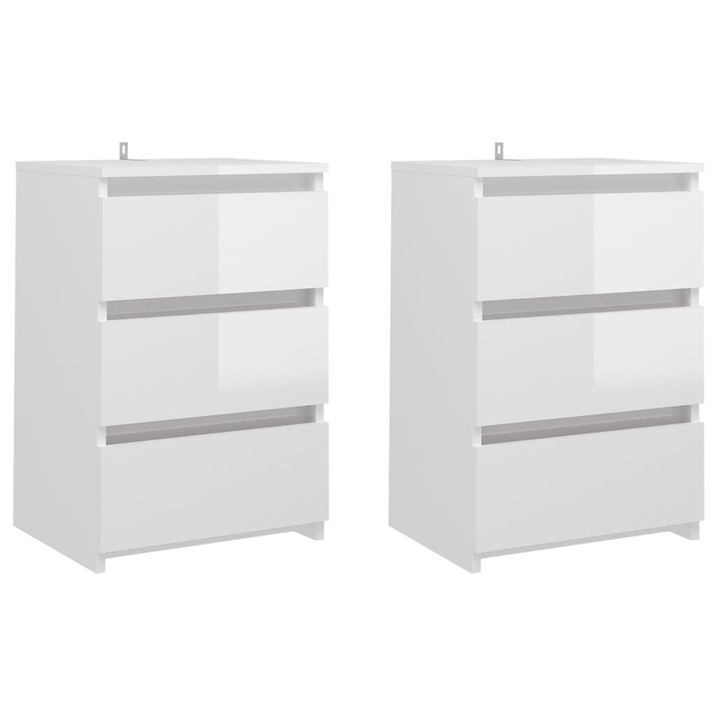 Tables de chevet 2 pcs Blanc brillant 40x35x62,5 cm Aggloméré Tables de chevet vidaXL   