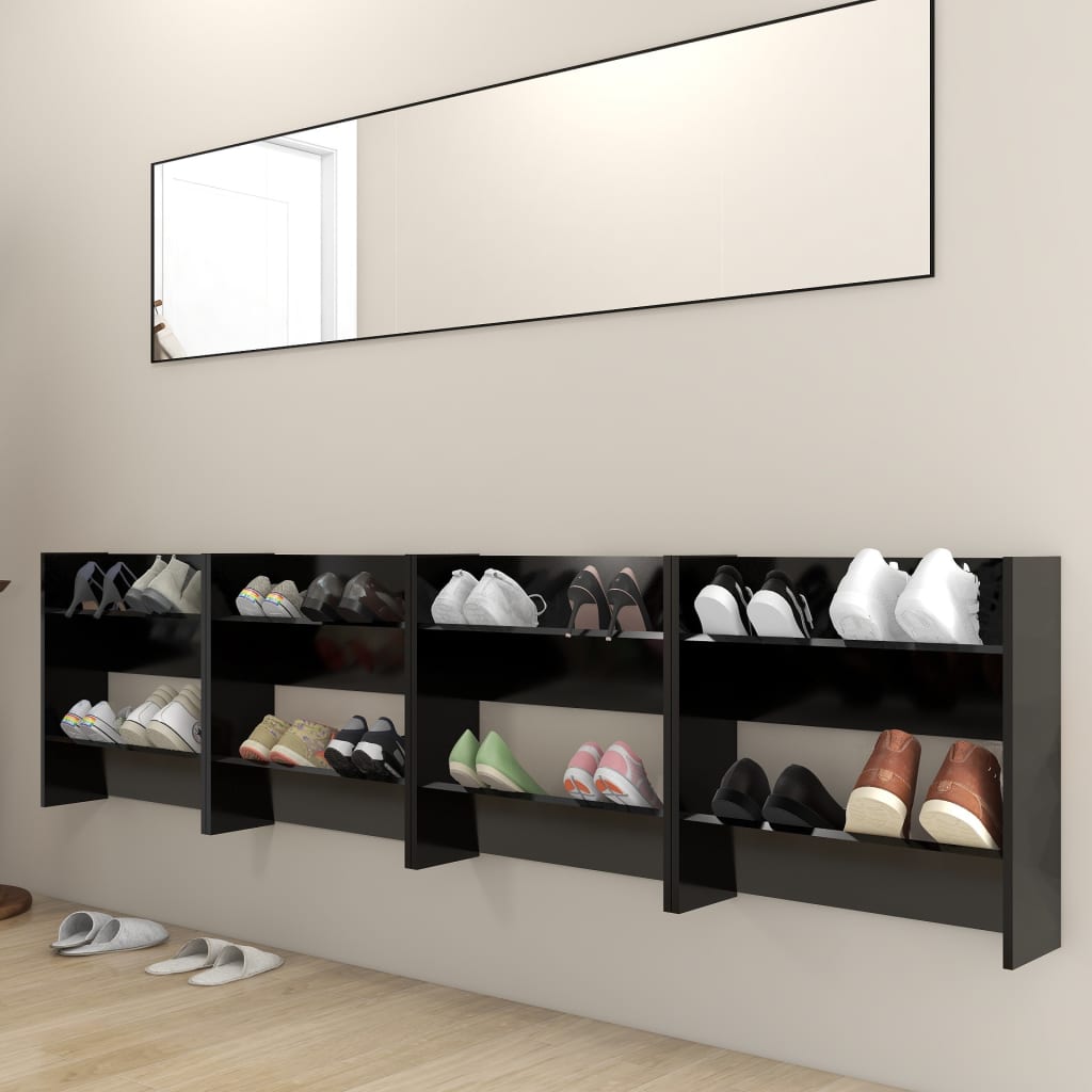 Armoires à chaussures murales 4 pcs noir bois d'ingénierie - XIOS