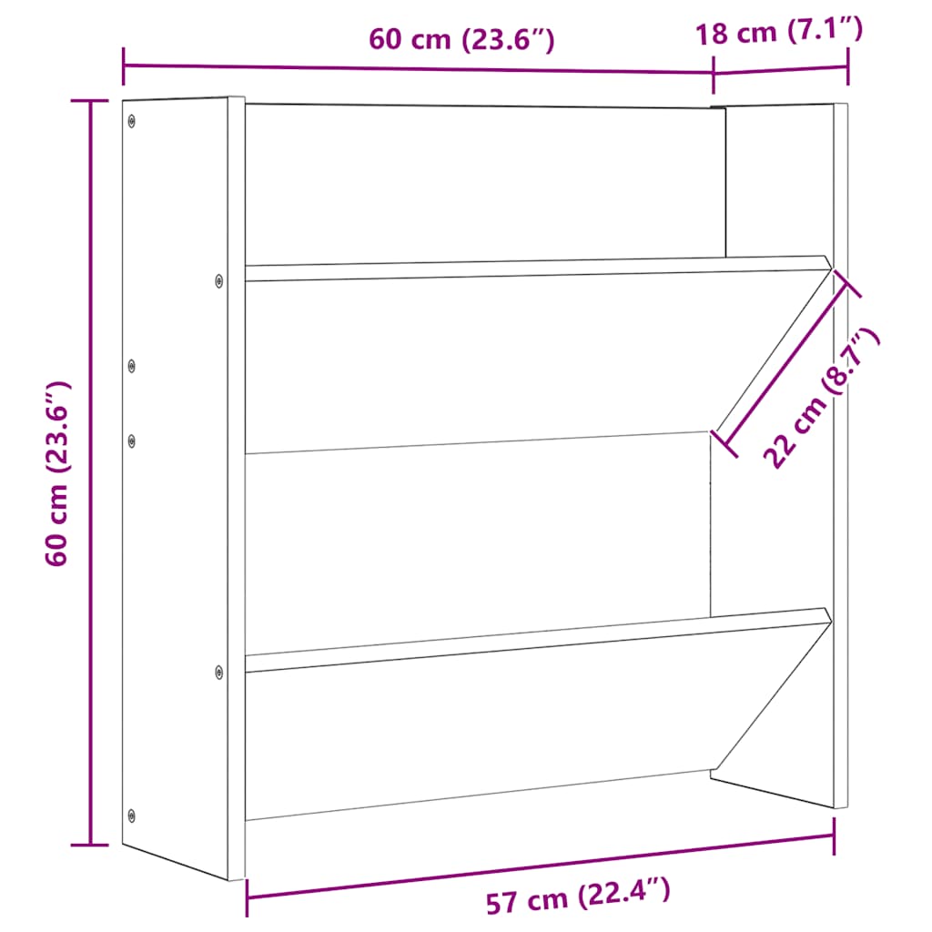 Armoire à chaussures murale Gris béton 60x18x60 cm Aggloméré - XIOS