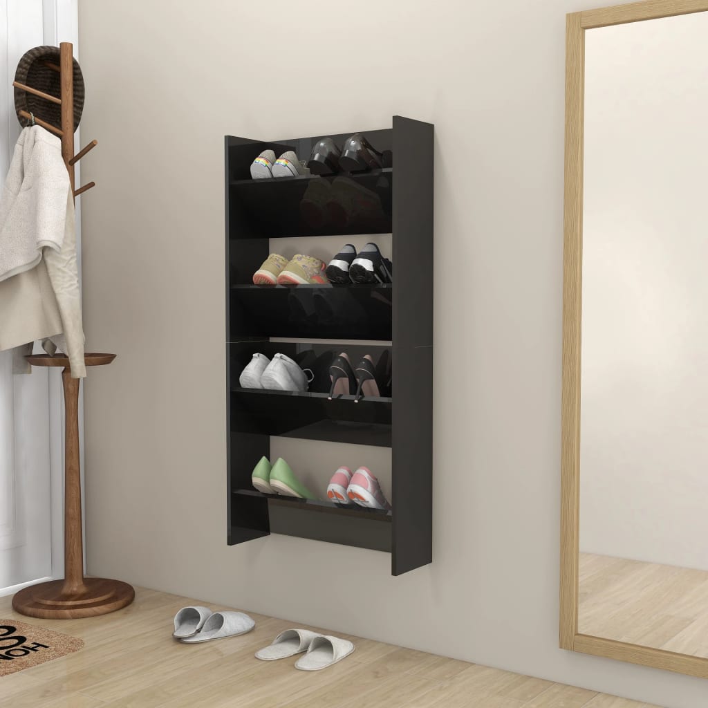 Armoires à chaussures murales 2 pcs noir brillant 60x18x60 cm - XIOS